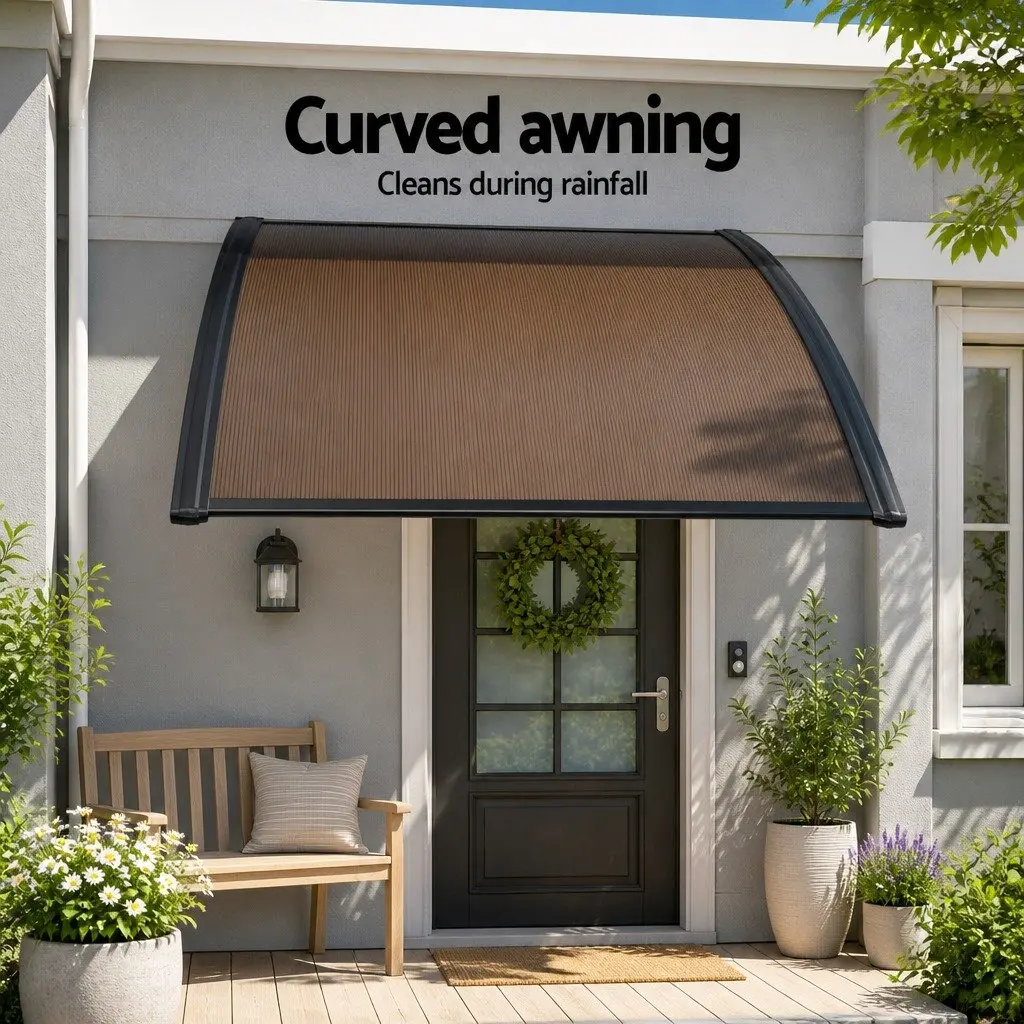 Awning Canopy Outdoor Shade Brown Panel 1.5m x 4m Black Frame for Windows and Doors