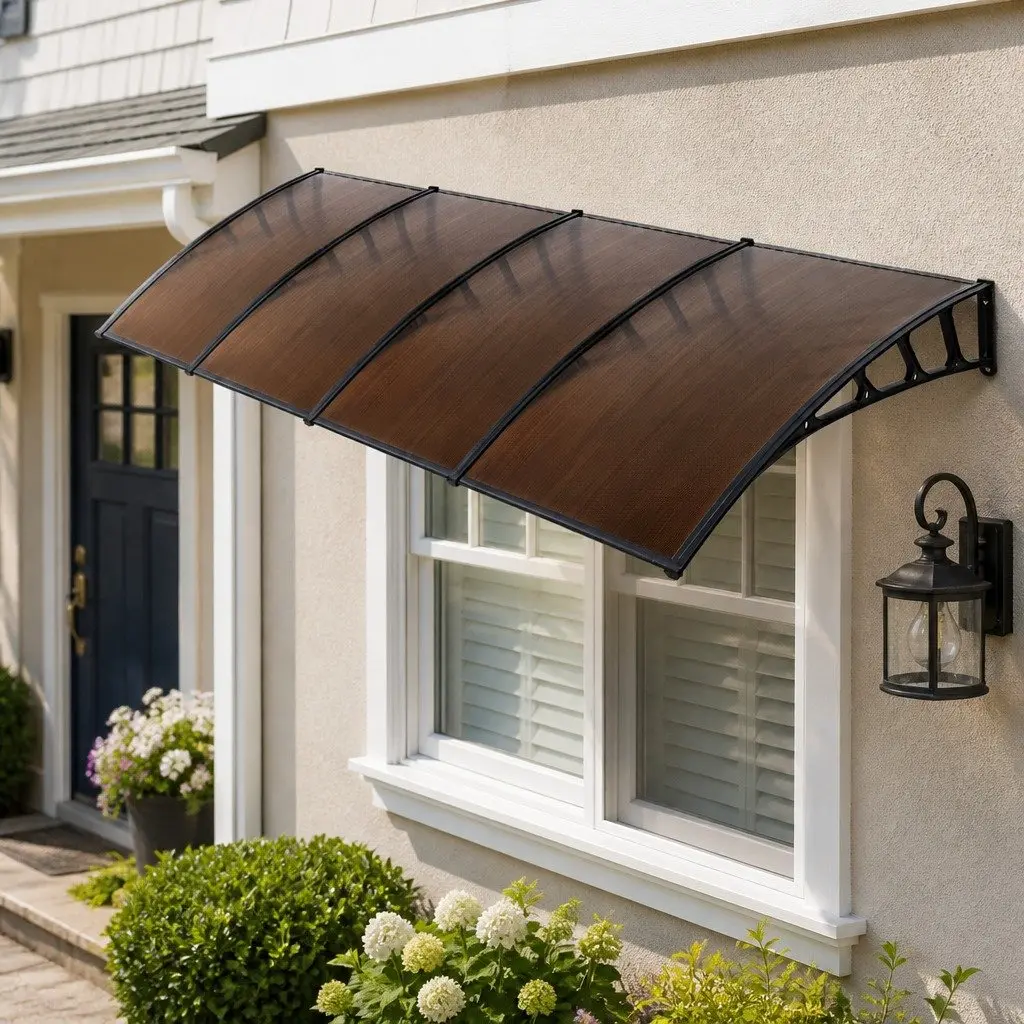 Awning Canopy Outdoor Shade Brown Panel 1.5m x 4m Black Frame for Windows and Doors