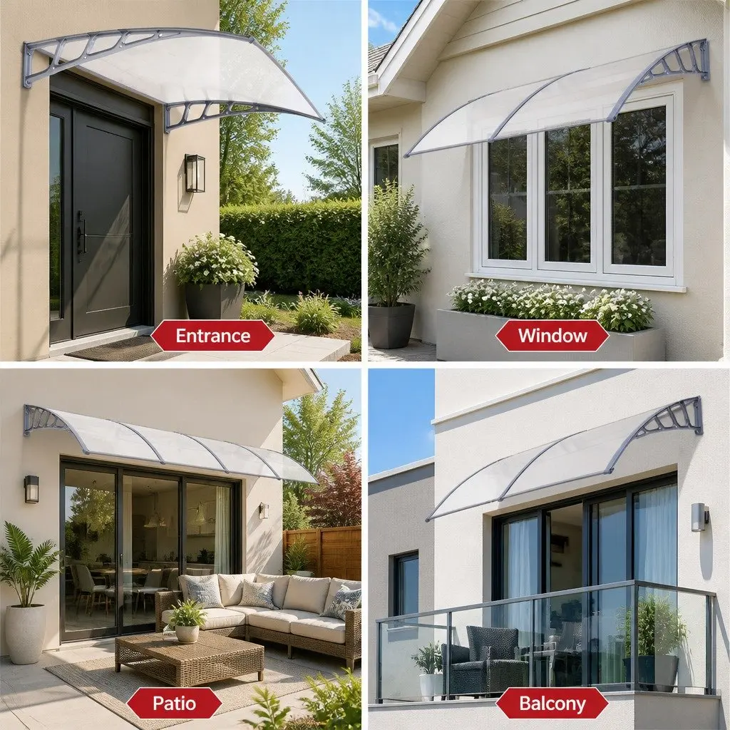 Awnings Polycarbonate Clear Panel 1.5m x 4m Grey Brackets for Windows and Doors