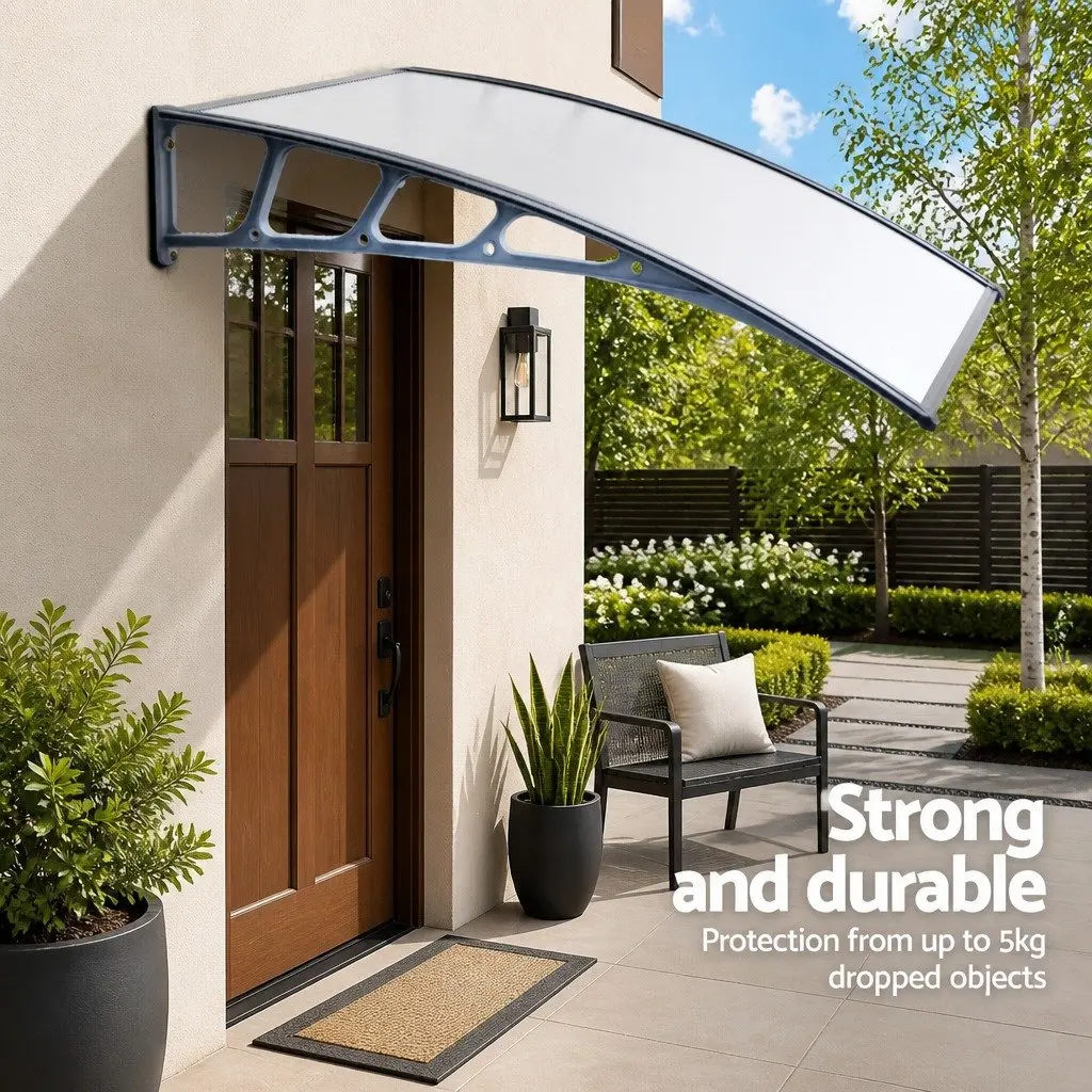 Awnings Polycarbonate Clear Panel 1.5m x 4m Grey Brackets for Windows and Doors