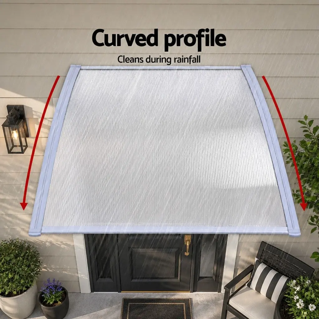Awnings Polycarbonate Clear Panel 1.5m x 4m Grey Brackets for Windows and Doors
