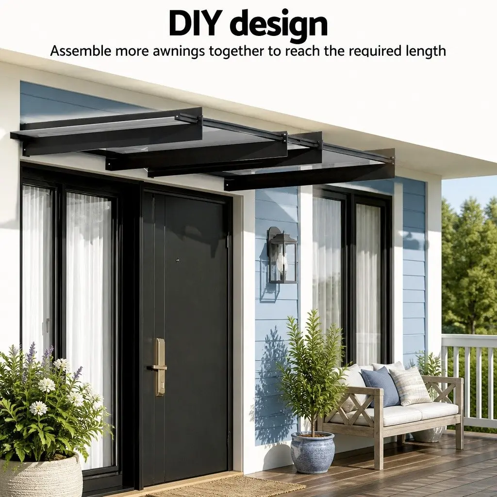 Window Door Awning Canopy 1m x 1m Transparent Polycarbonate Panel Metal Frame
