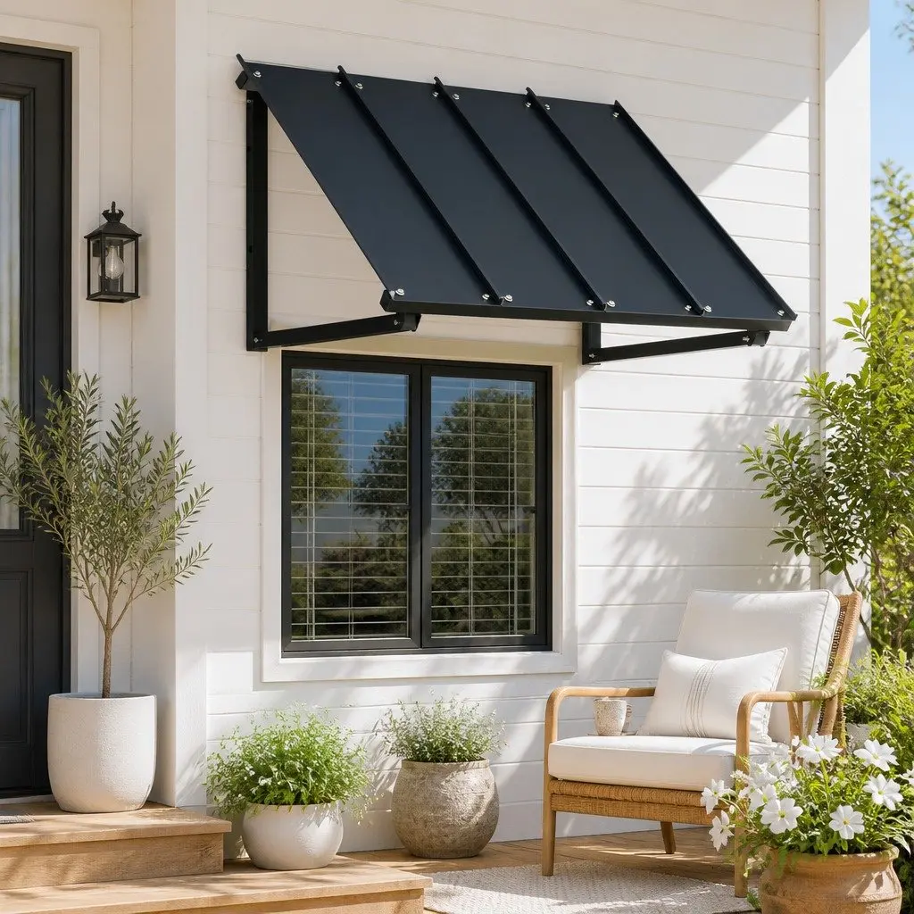 Window Door Awning Canopy Metal Frame 1m x 1.2m Black