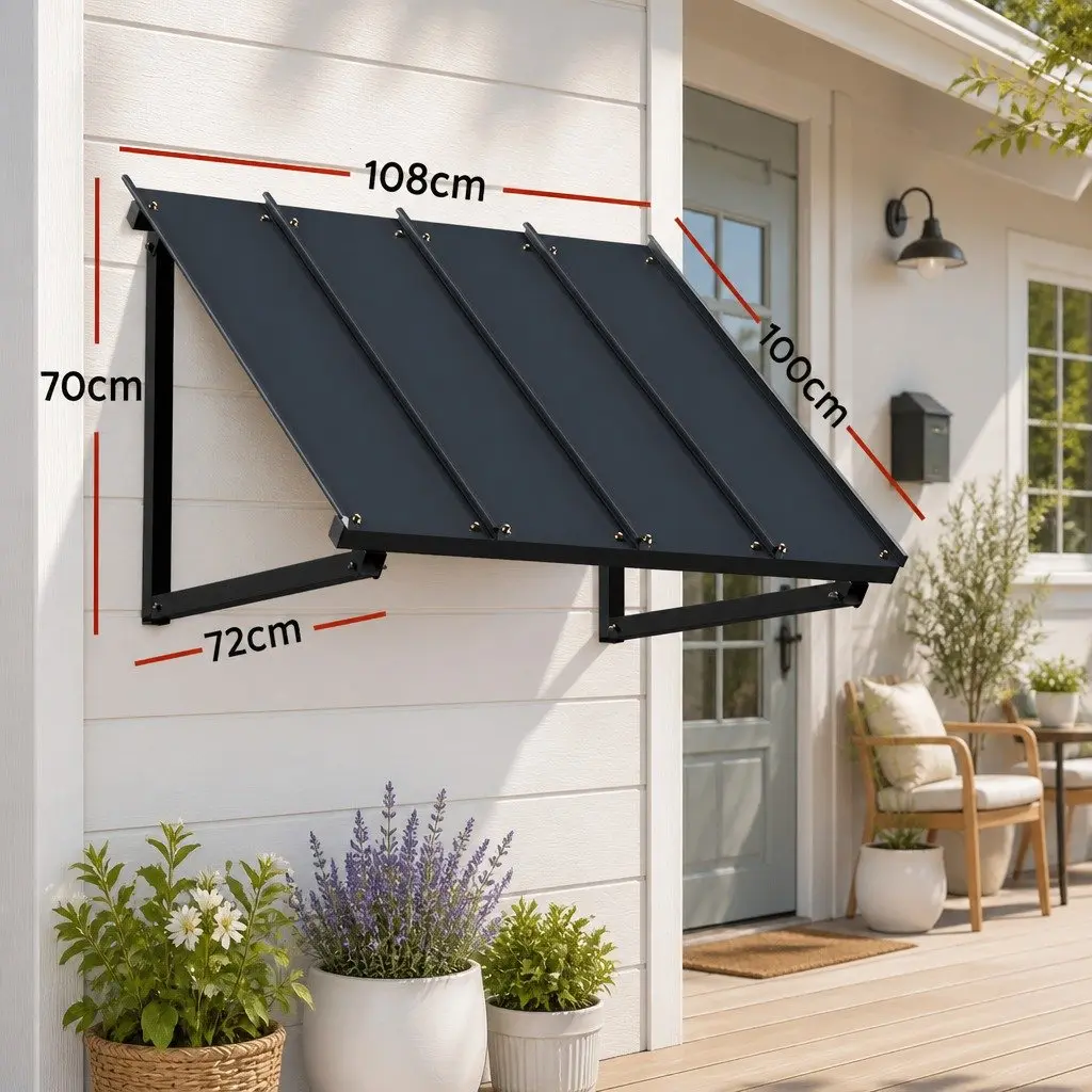 Window Door Awning Canopy Metal Frame 1m x 1.2m Black