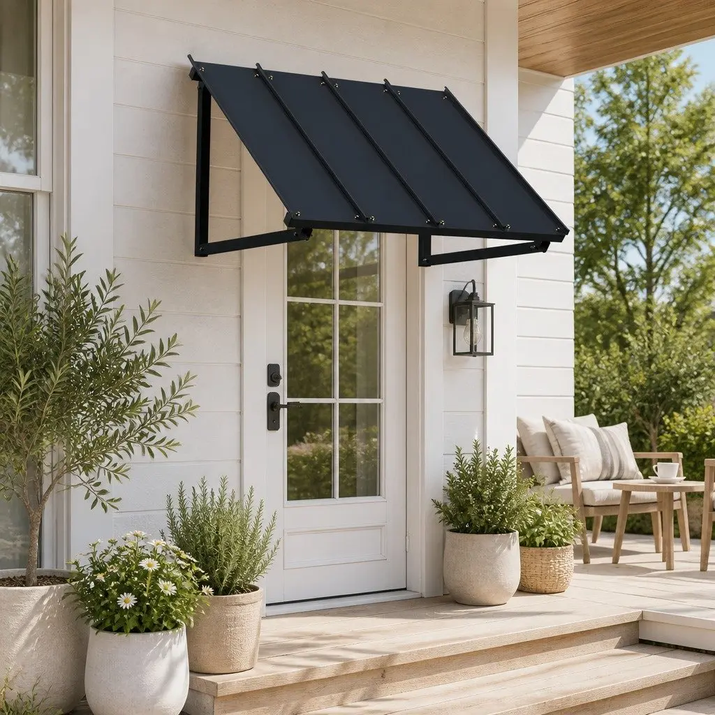 Window Door Awning Canopy Metal Frame 1m x 1.2m Black