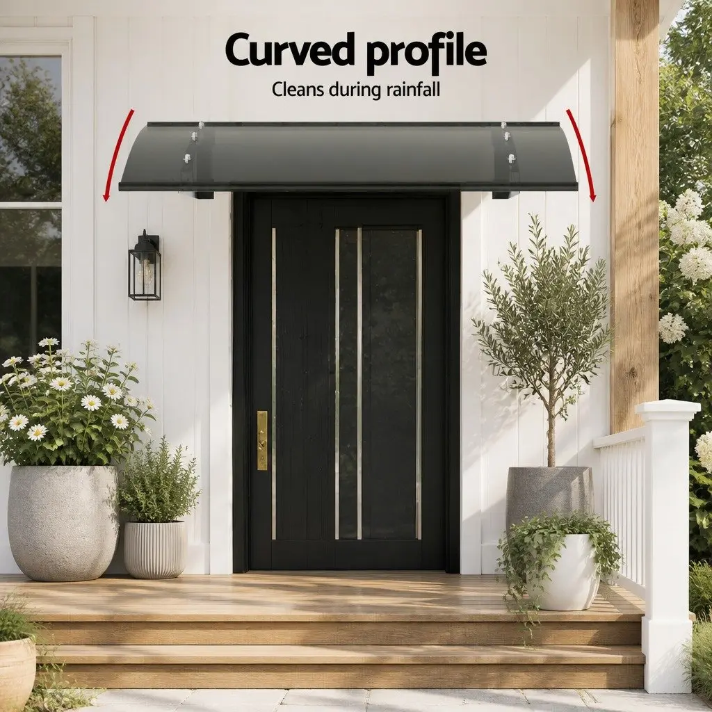 Window Door Awning Canopy 1m x 1m Grey Polycarbonate Panel Metal Frame Porch