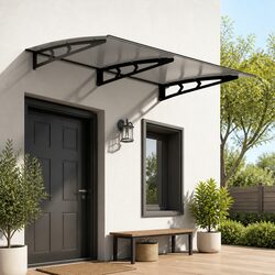 Window Door Awning Canopy 1m x 2m Grey Polycarbonate Panel Metal Frame Porch