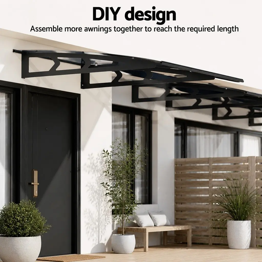 Awning Canopy Polycarbonate Panel 1m x 2m Grey Metal Frame Door Window Shade