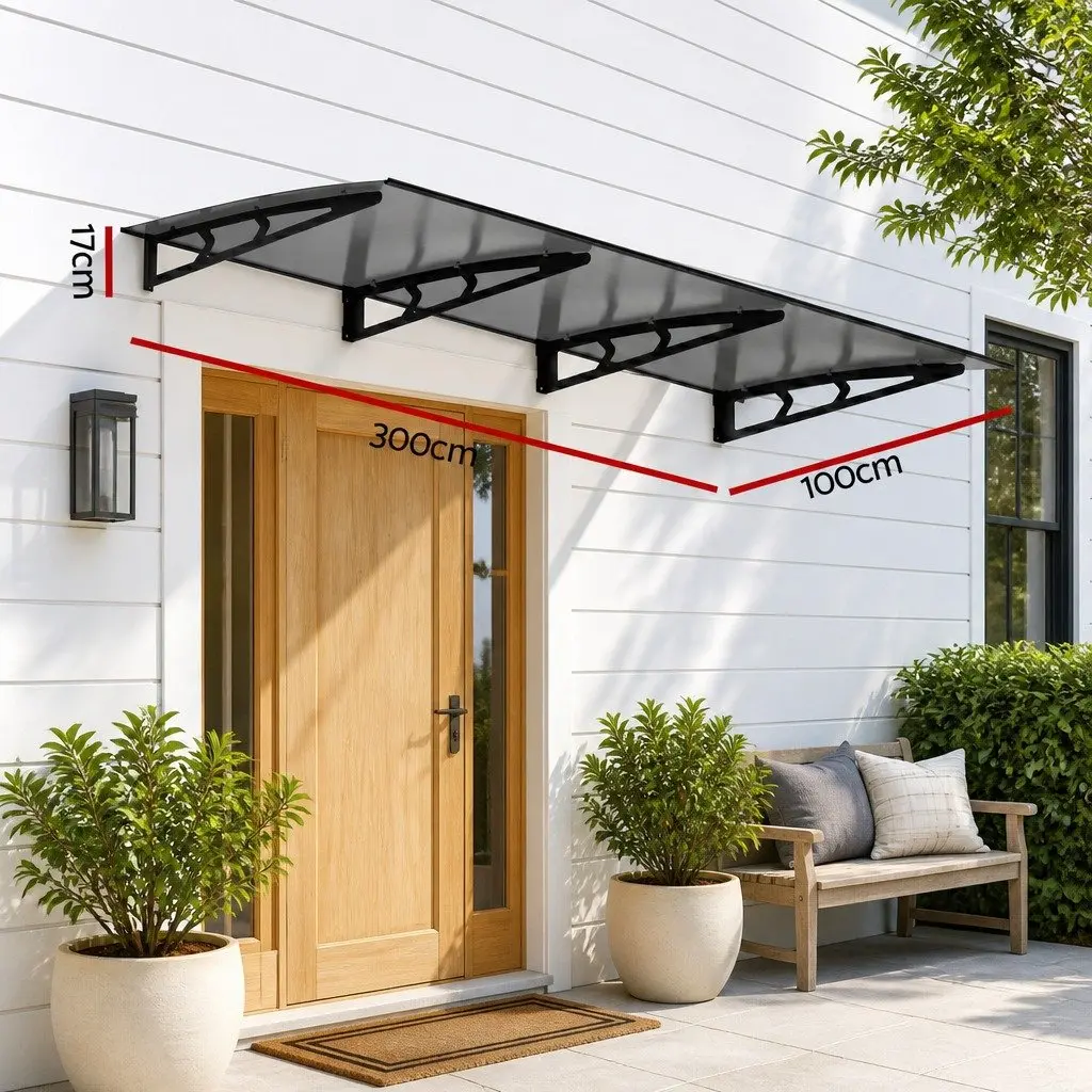 1m x 3m Grey Awning Canopy for Home Entryways