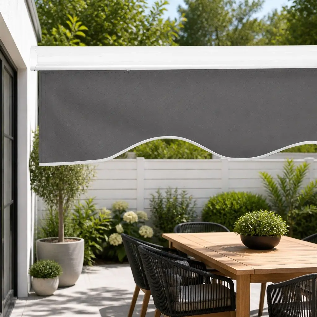 Folding Arm Awning Manual Retractable Sunshade Aluminium Frame Polyester Fabric 2m x 1.5m Grey