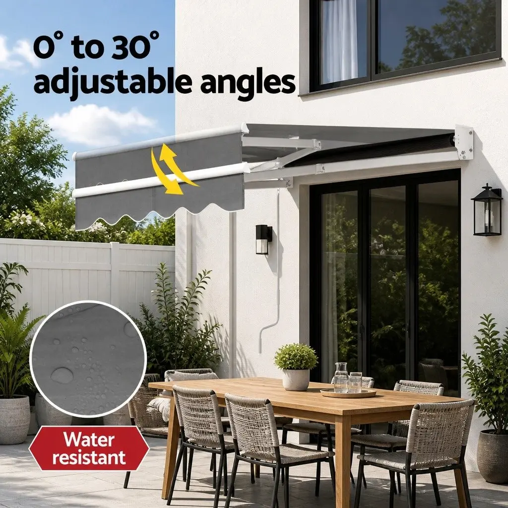 Folding Arm Awning Manual Retractable Sunshade Aluminium Frame Polyester Fabric 2m x 1.5m Grey