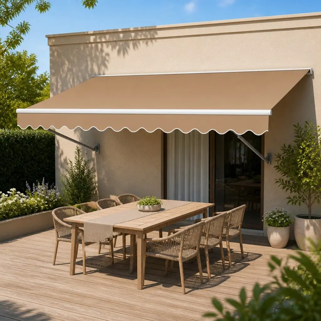 Folding Arm Awning Manual Retractable Sunshade 2.5m x 2m Beige Patio Garden