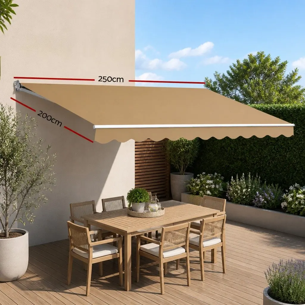 Folding Arm Awning Aluminium 2.5m x 2m Beige Polyester