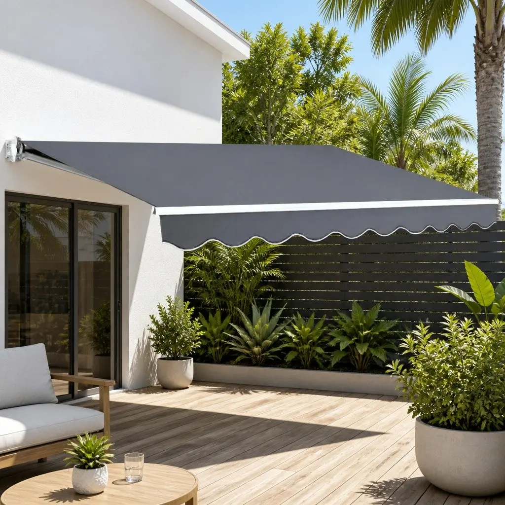 Folding Arm Awning Manual Retractable Sunshade Patio Garden Outdoor 2.5m x 2m