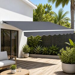 Folding Arm Awning Manual Retractable Sunshade Patio Garden Outdoor 2.5m x 2m