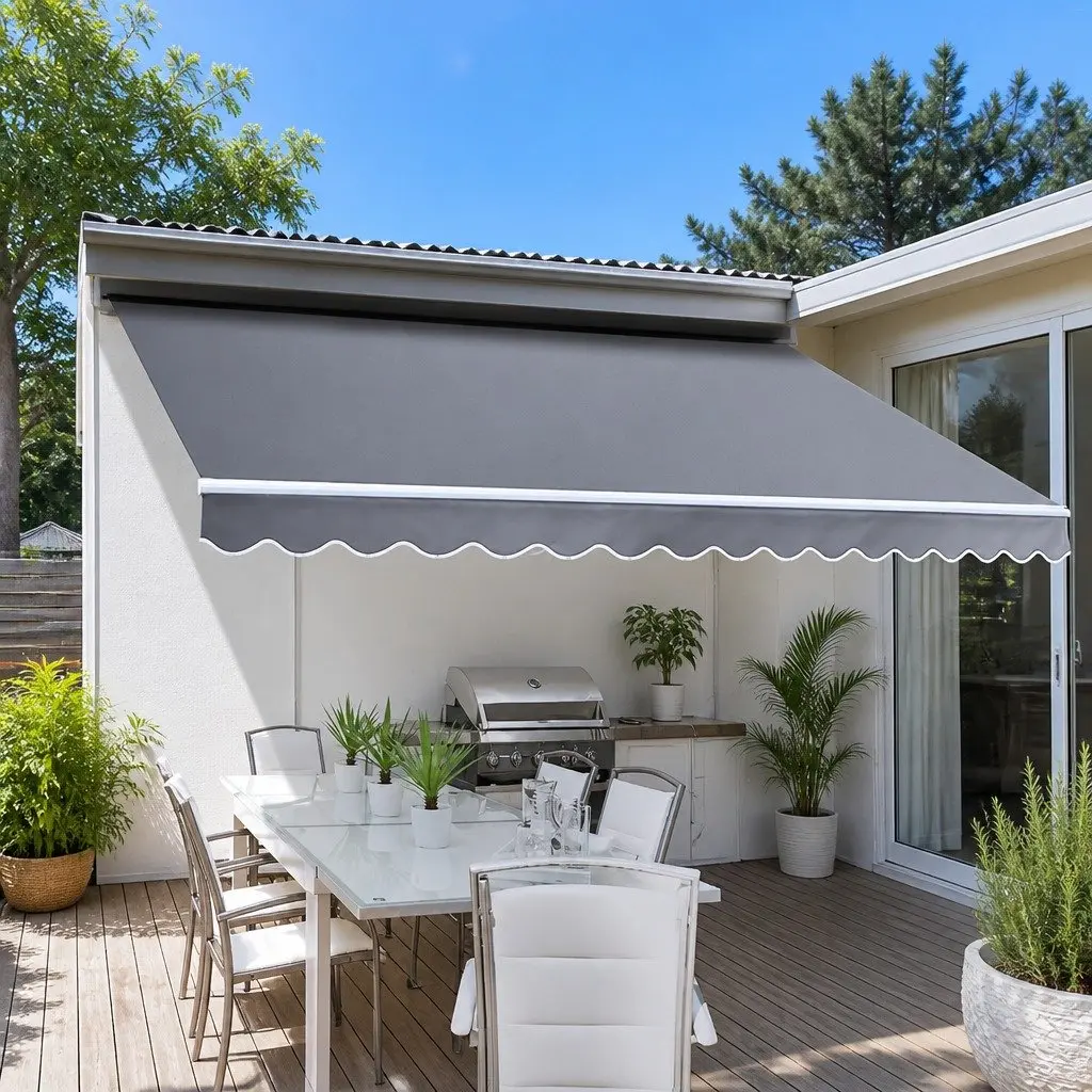 Folding Patio Awning Manual Retractable Sunshade 2.5m x 2m Grey Aluminium Frame Polyester Fabric