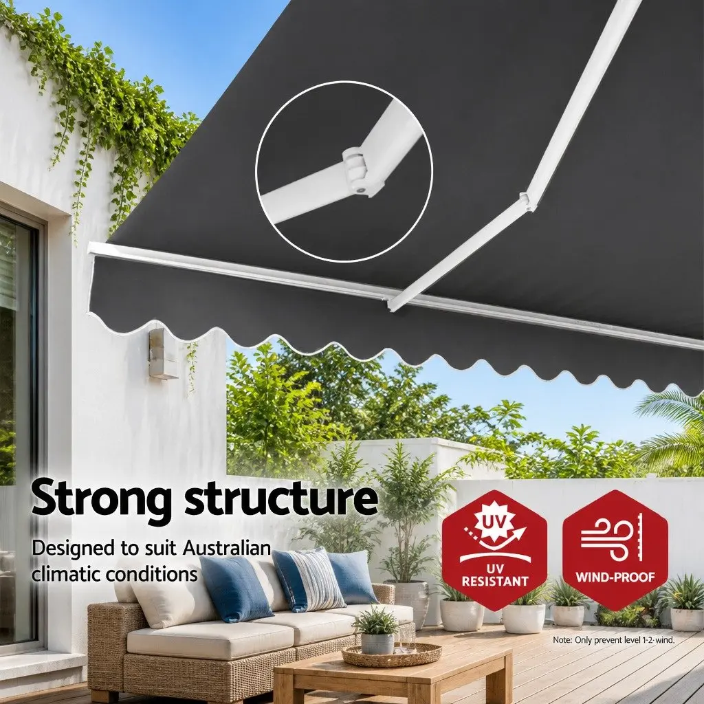 Folding Patio Awning Manual Retractable Sunshade 2.5m x 2m Grey Aluminium Frame Polyester Fabric