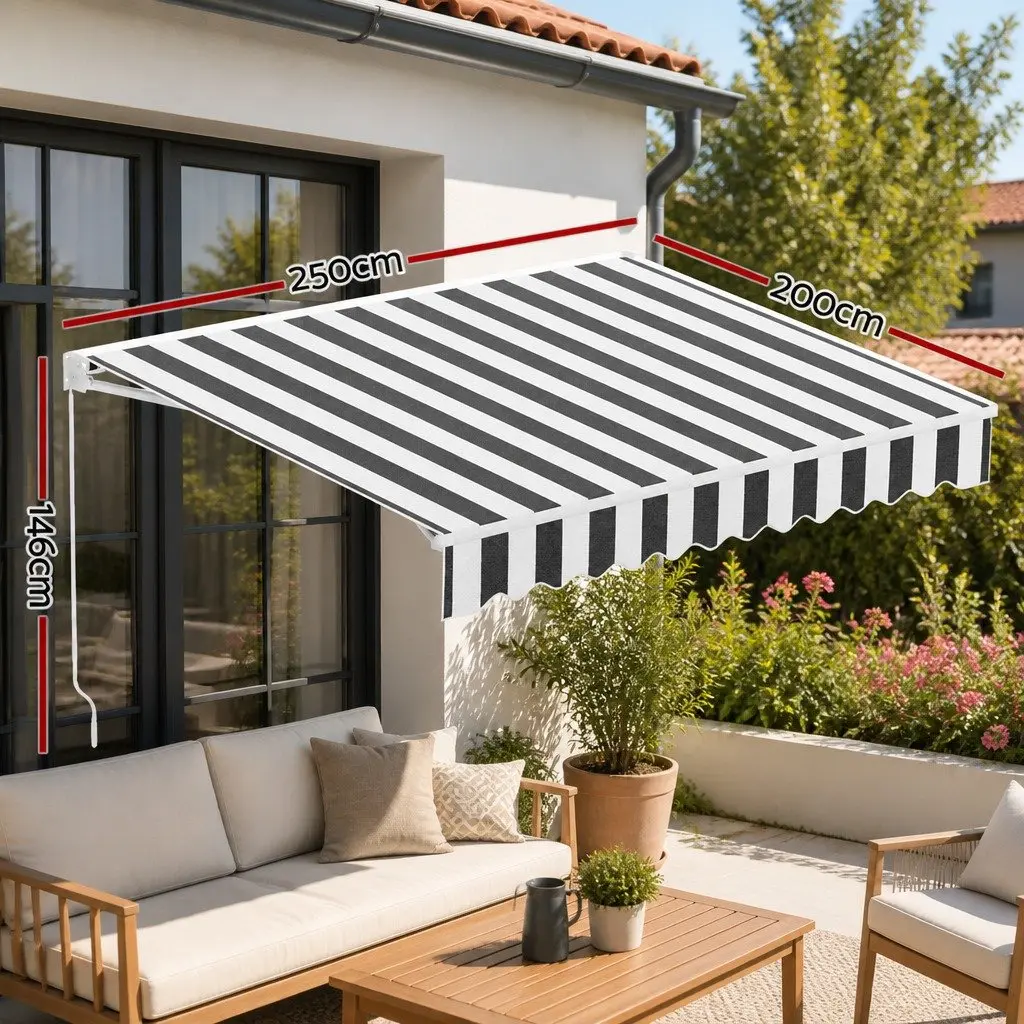Folding Arm Awning Retractable Aluminium 2.5m x 2m Grey or White