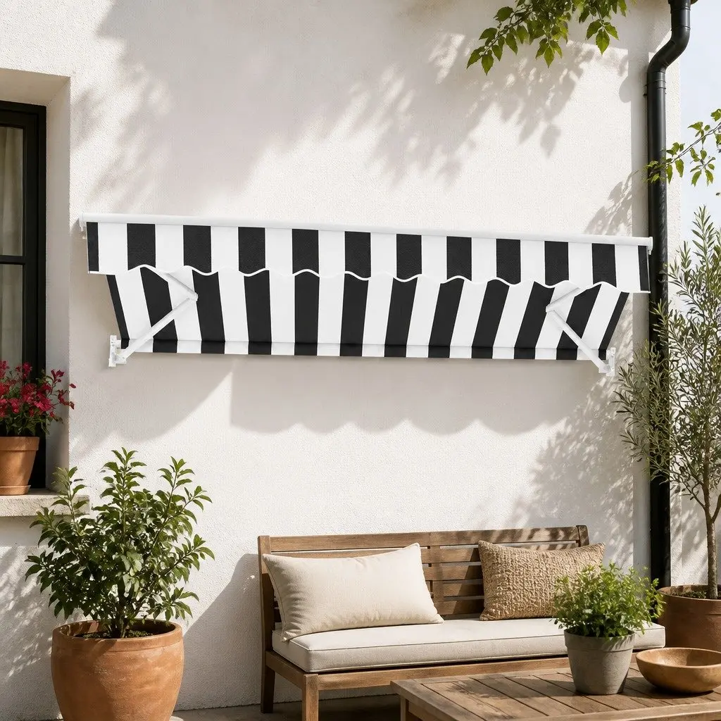 Folding Arm Awning Retractable Aluminium 2.5m x 2m Grey or White