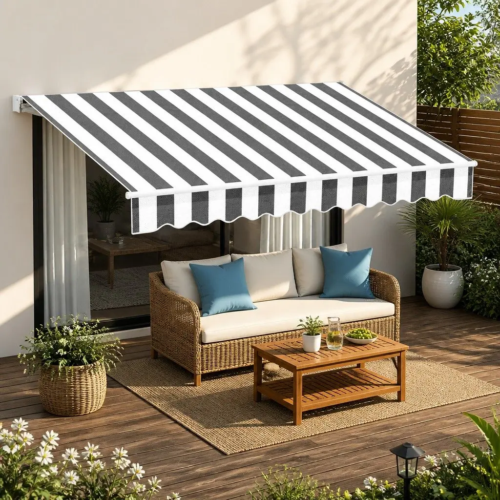 Folding Arm Awning Retractable Aluminium 2.5m x 2m Grey or White