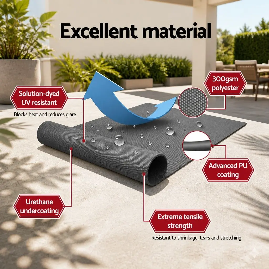 Folding Arm Awning Retractable Aluminium Frame 3M X 2M Grey Polyester Fabric