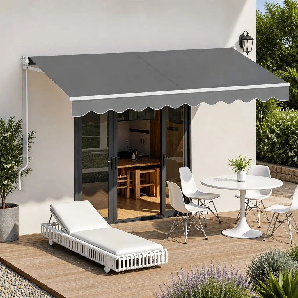 Folding Arm Awning Retractable Aluminium Frame 3M X 2M Grey Polyester Fabric