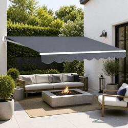 Folding Arm Awning Manual Retractable Sunshade Outdoor Patio Garden 3m x 2.5m