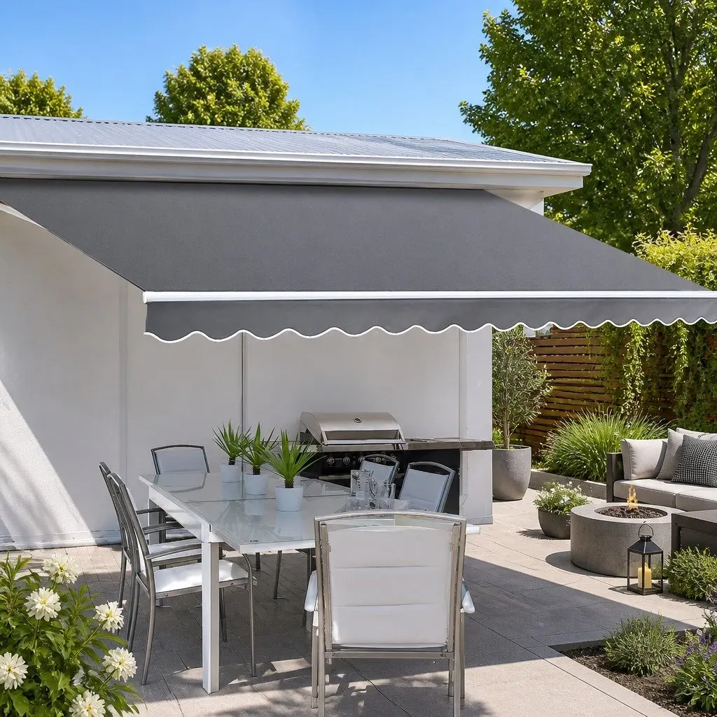 Folding Arm Awning Manual Retractable Sunshade Aluminium Frame 3m x 2.5m Grey