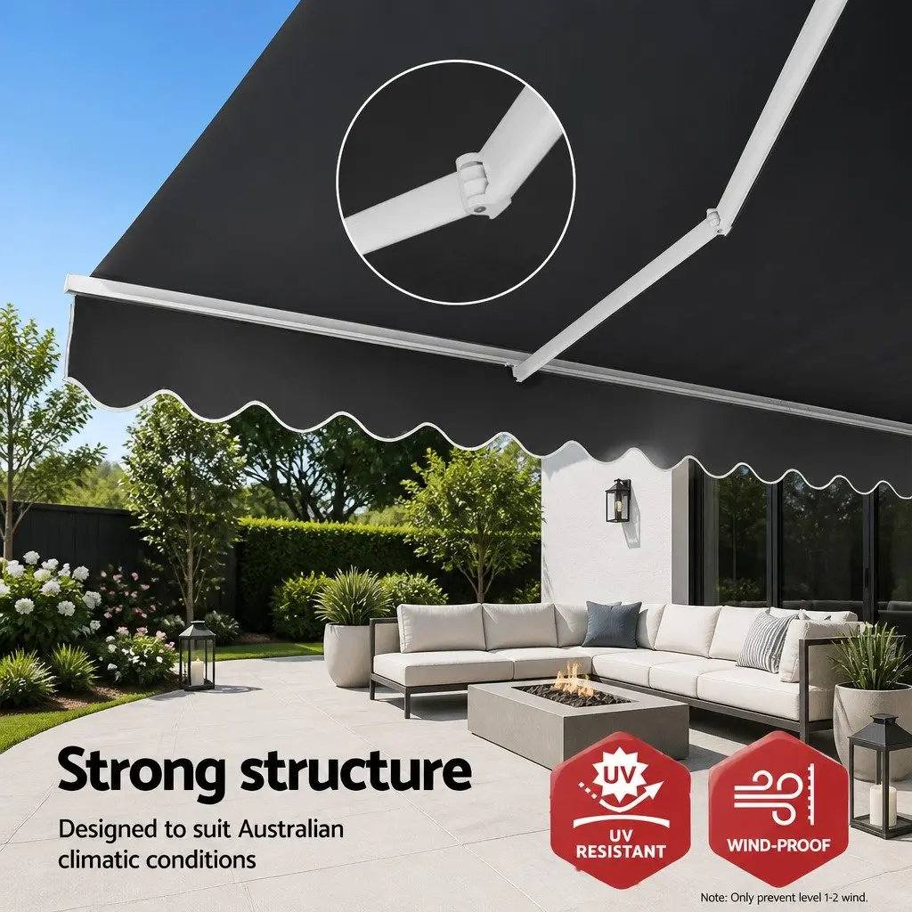 Folding Arm Awning Manual Retractable Sunshade Aluminium Frame 3m x 2.5m Grey