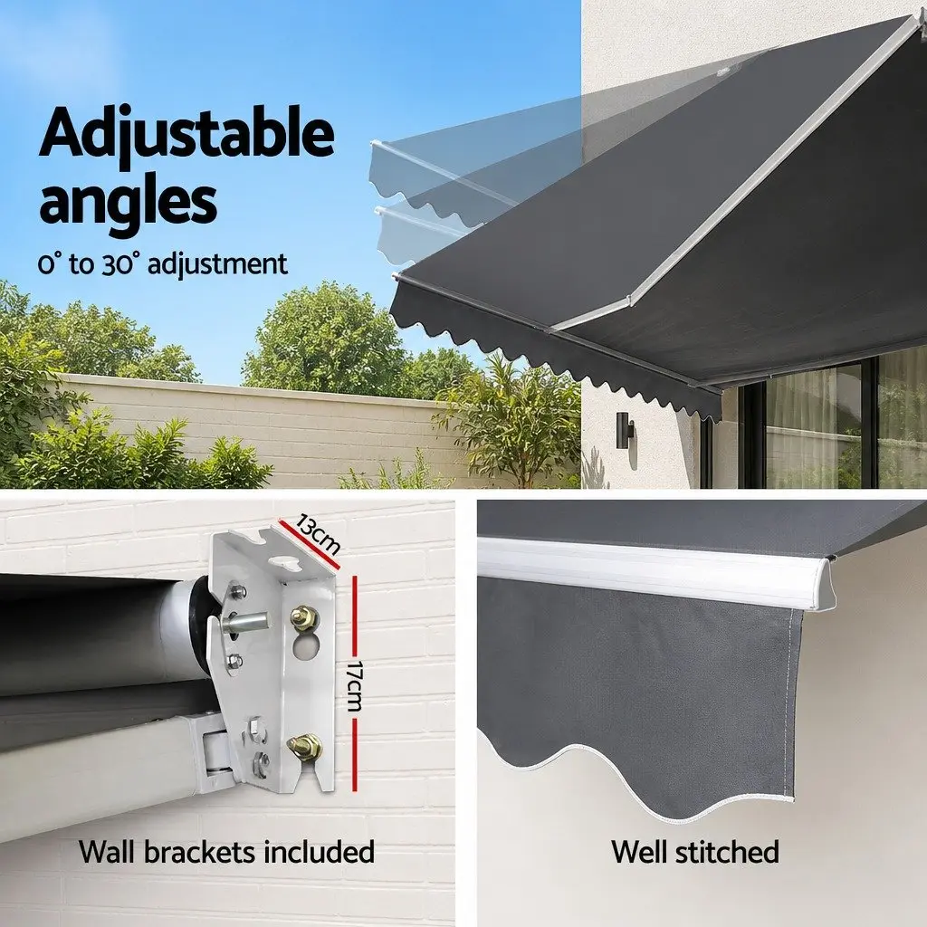 Folding Arm Awning Manual Retractable Sunshade Aluminium Frame 3m x 2.5m Grey