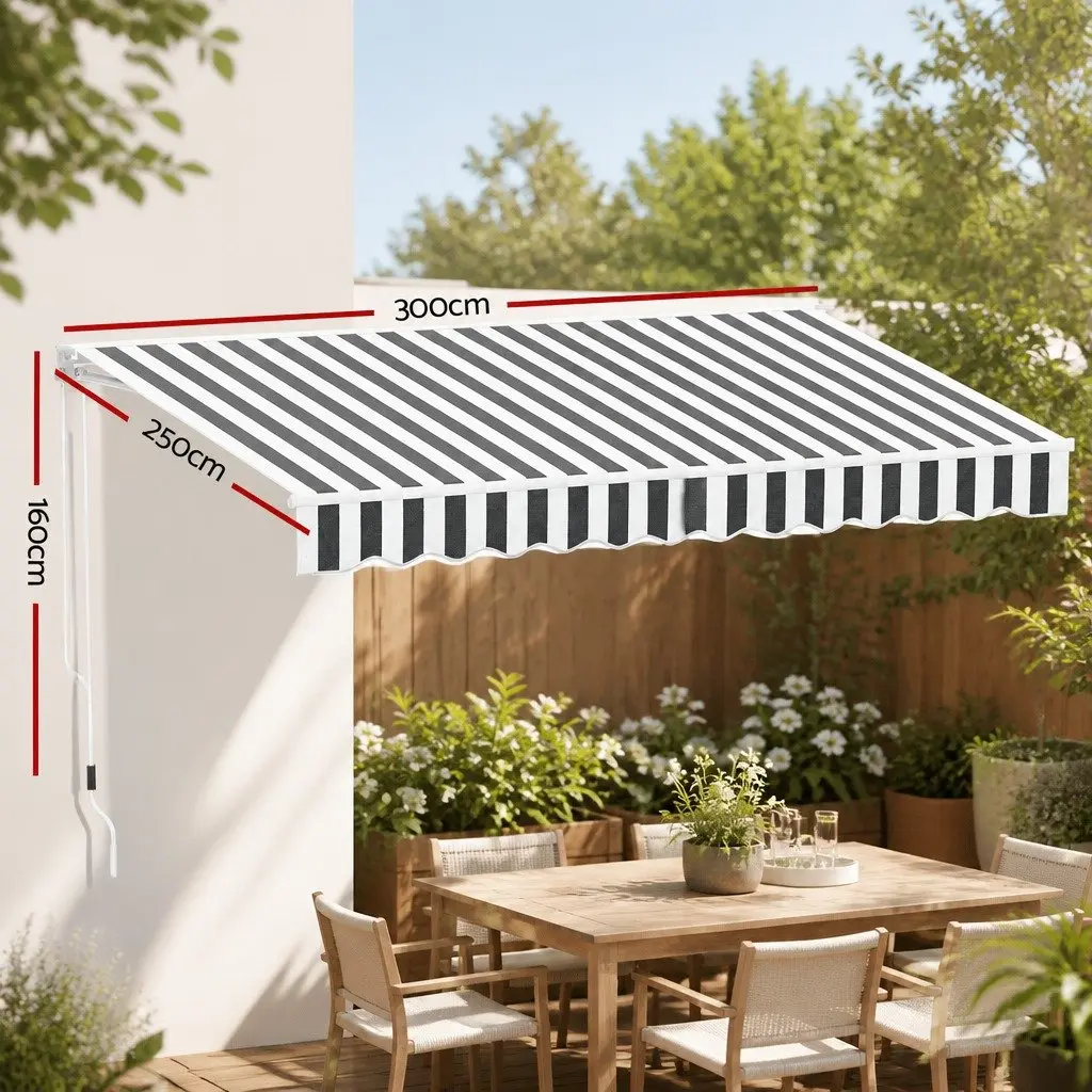 Folding Arm Awning Manual Sunshade Aluminium 3m x 2.5m Grey