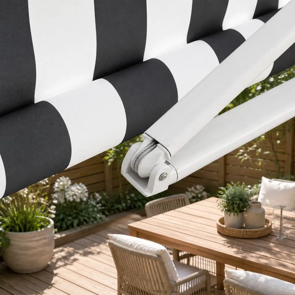 Folding Arm Awning Manual Sunshade Aluminium 3m x 2.5m Grey