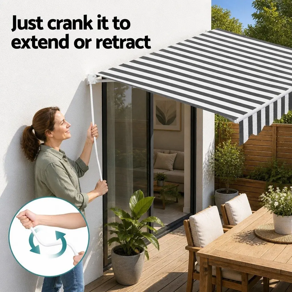 Folding Arm Awning Manual Sunshade Aluminium 3m x 2.5m Grey