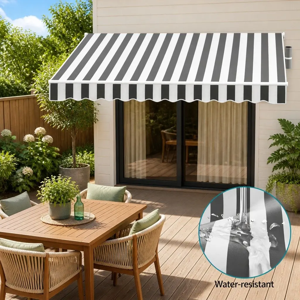 Folding Arm Awning Manual Sunshade Aluminium 3m x 2.5m Grey