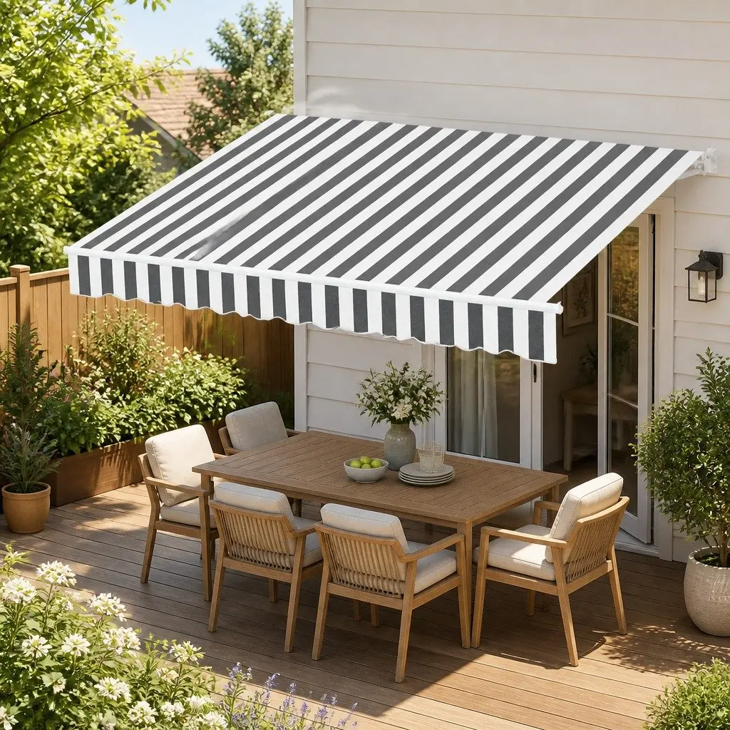 Folding Arm Awning Manual Sunshade Aluminium 3m x 2.5m Grey