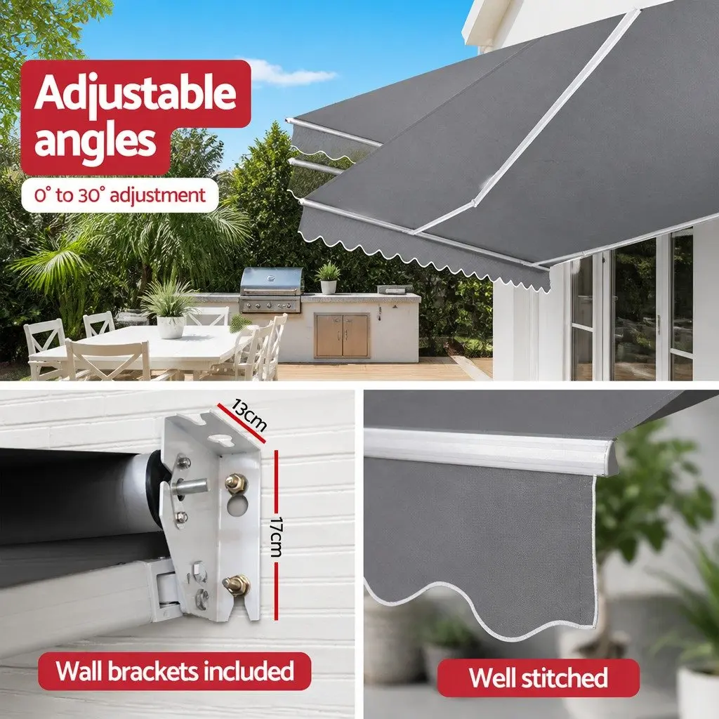 Folding Arm Awning Manual Retractable Sunshade Aluminium Frame 3m x 2.5m Pearl Grey