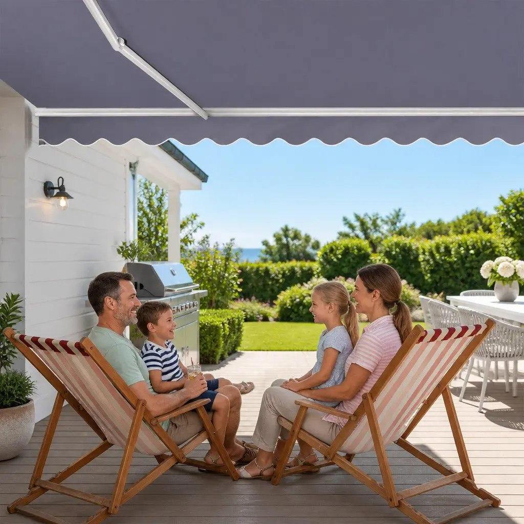 Folding Arm Awning Manual Retractable Sunshade Aluminium Frame 3m x 2.5m Pearl Grey