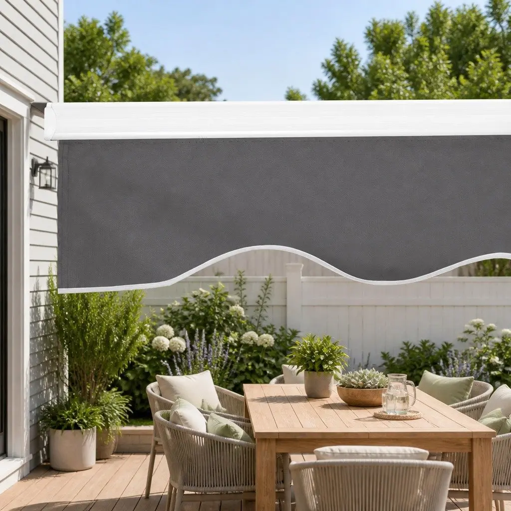 Folding Arm Awning Manual Retractable Sunshade Aluminium Frame 4m x 2.5m Grey Polyester