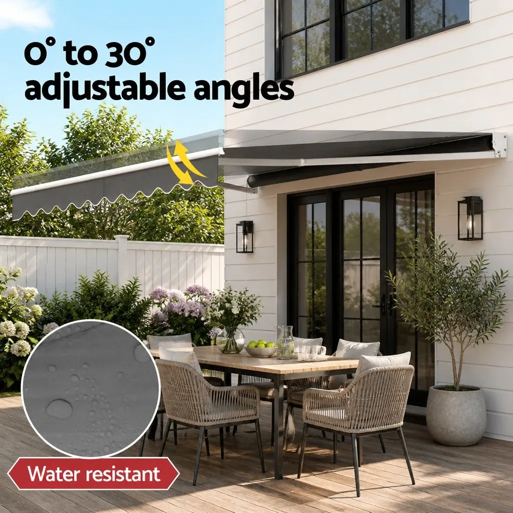 Folding Arm Awning Manual Retractable Sunshade Aluminium Frame 4m x 2.5m Grey Polyester