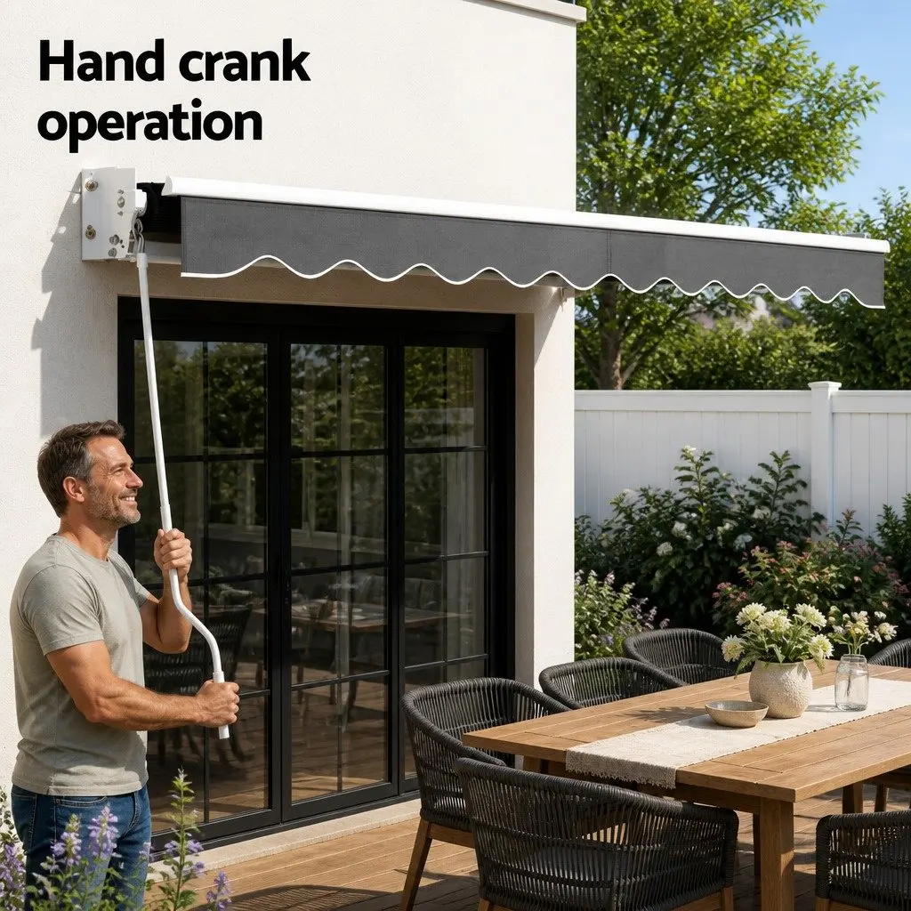 Folding Arm Awning Manual Retractable Sunshade Aluminium Frame 4m x 2.5m Grey Polyester