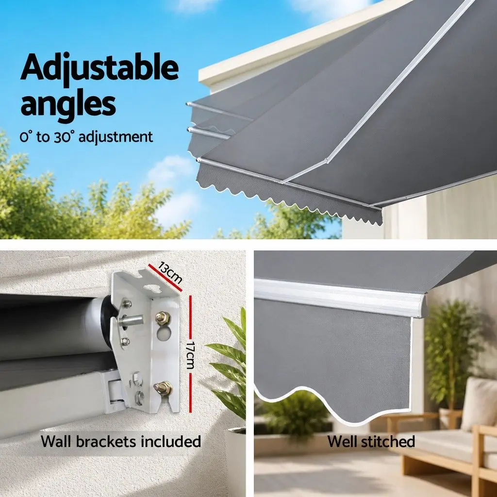 Folding Arm Awning Manual Retractable Sunshade Powder Coated Aluminium Frame Polyester Fabric 4M x 2.5M Pearl Grey