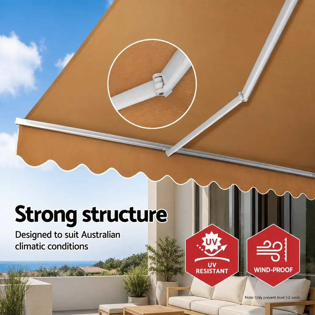 Retractable Folding Arm Awning Manual Hand Crank Sunshade 4M x 3M Beige Patio