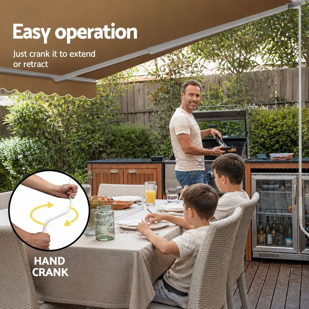 Retractable Folding Arm Awning Manual Hand Crank Sunshade 4M x 3M Beige Patio