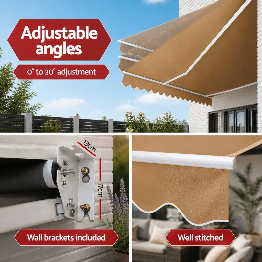 Retractable Folding Arm Awning Manual Hand Crank Sunshade 4M x 3M Beige Patio