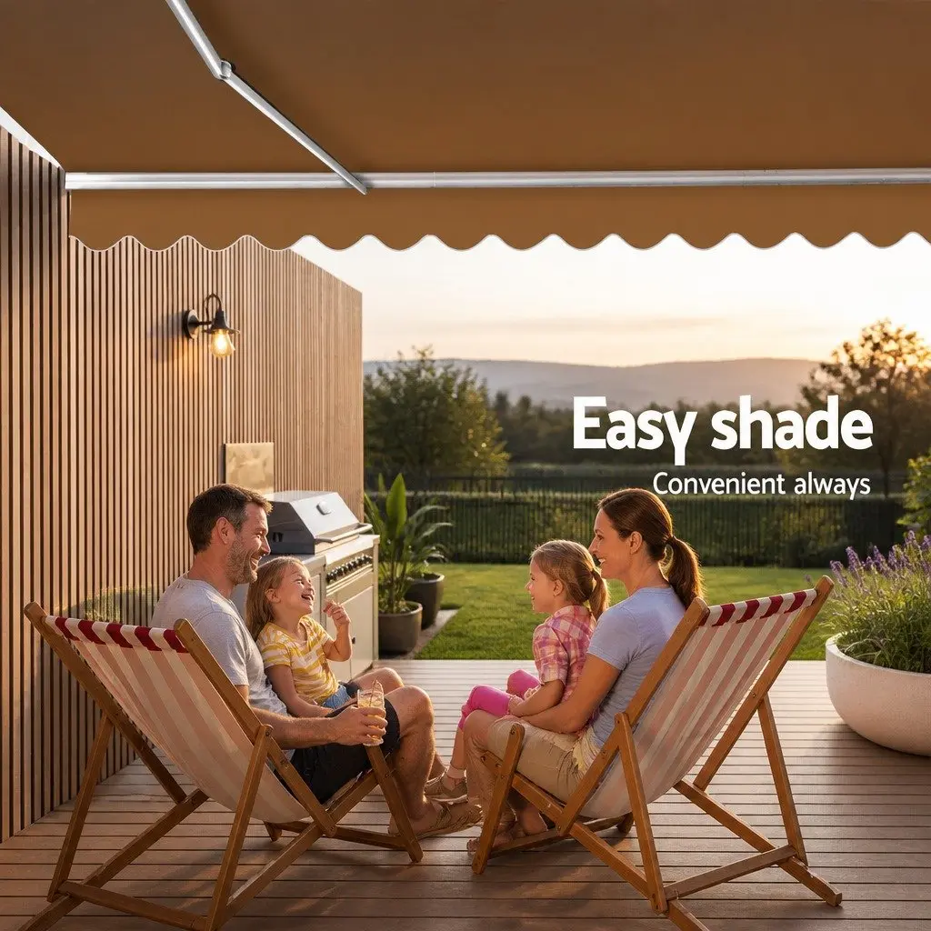 Retractable Folding Arm Awning Manual Hand Crank Sunshade 4M x 3M Beige Patio