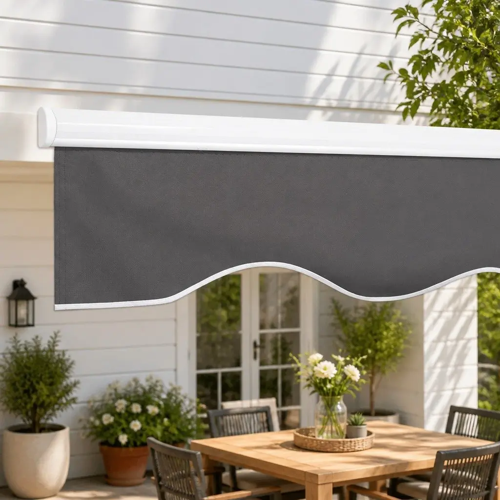 Retractable Folding Arm Awning Manual 4m x 3m Sunshade Garden Patio Grey