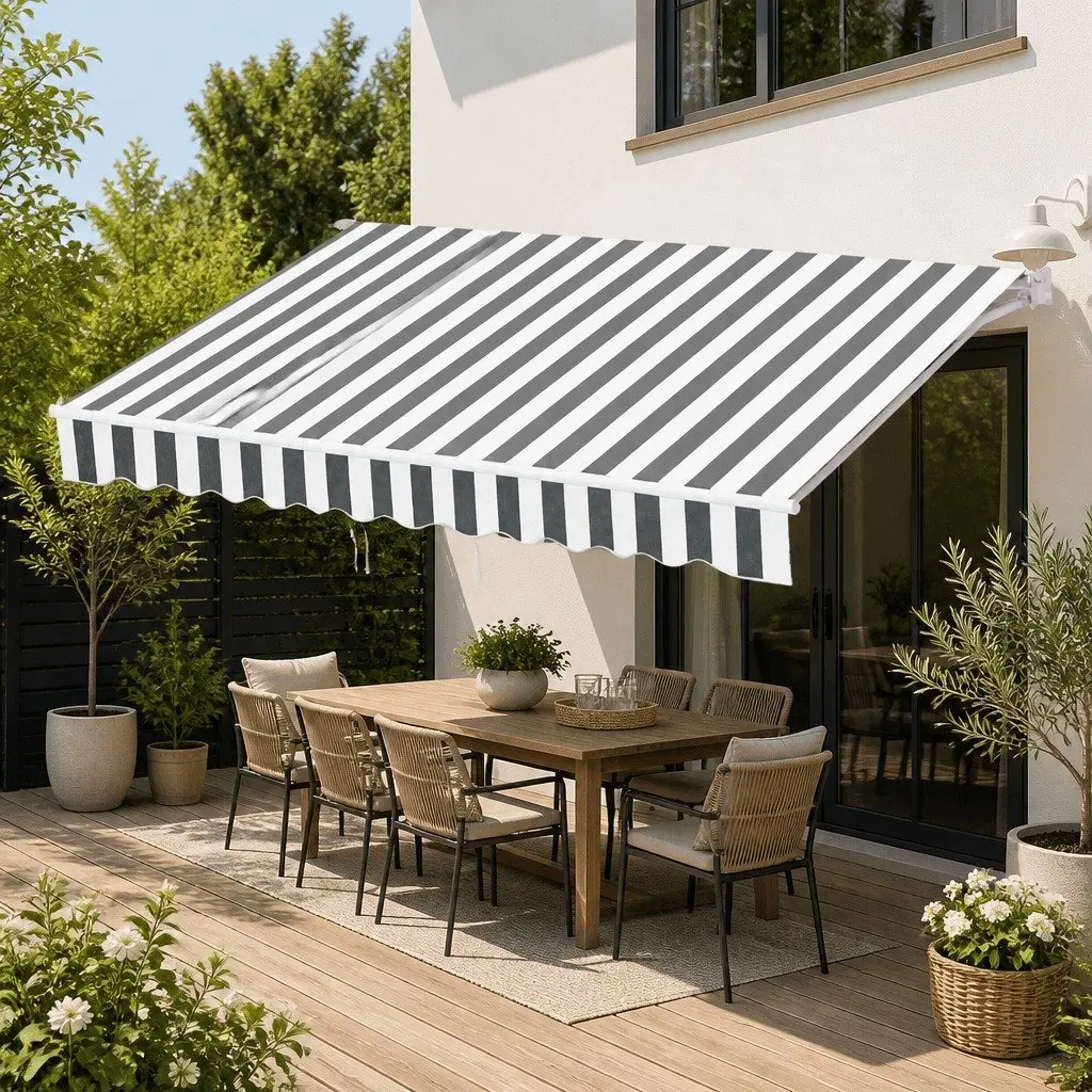 Folding Arm Awning Aluminium 4m x 3m Grey or White