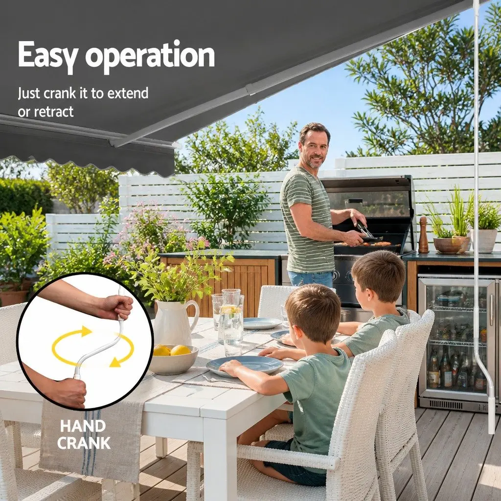 Folding Arm Awning Manual Sunshade Aluminium Frame 4M x 3M Pearl Grey