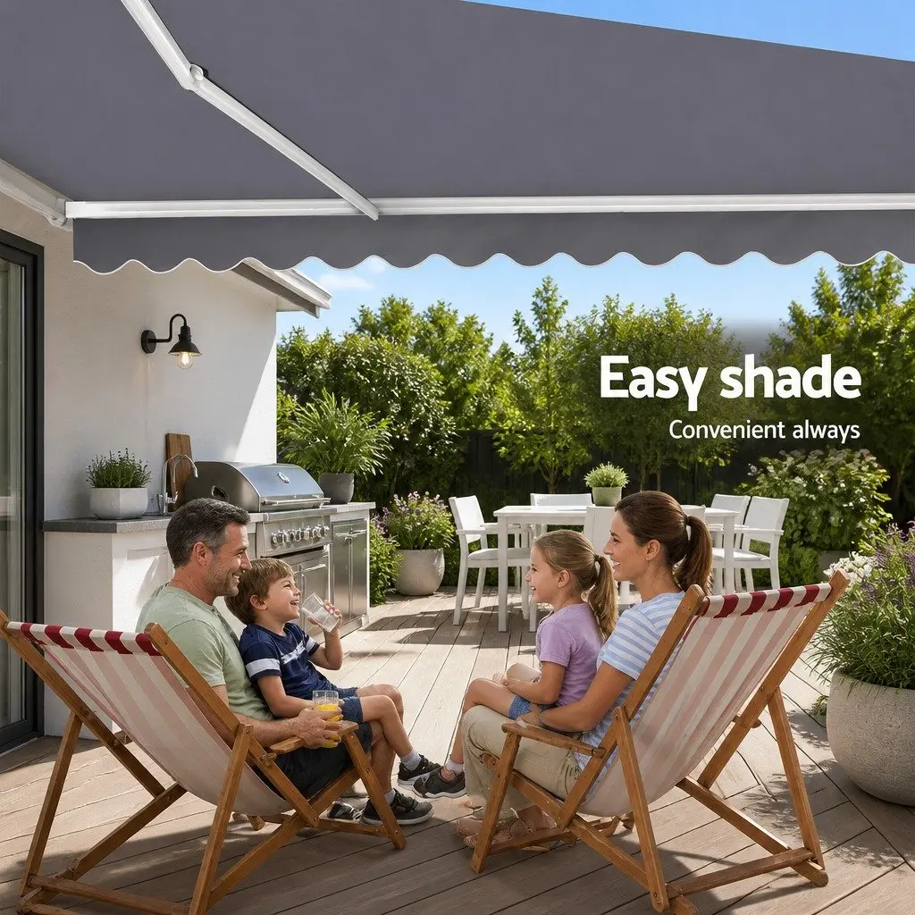 Folding Arm Awning Manual Sunshade Aluminium Frame 4M x 3M Pearl Grey