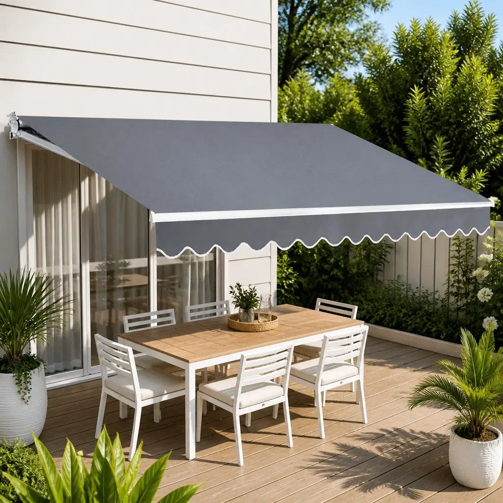 Folding Arm Awning Manual Sunshade Aluminium Frame 4M x 3M Pearl Grey